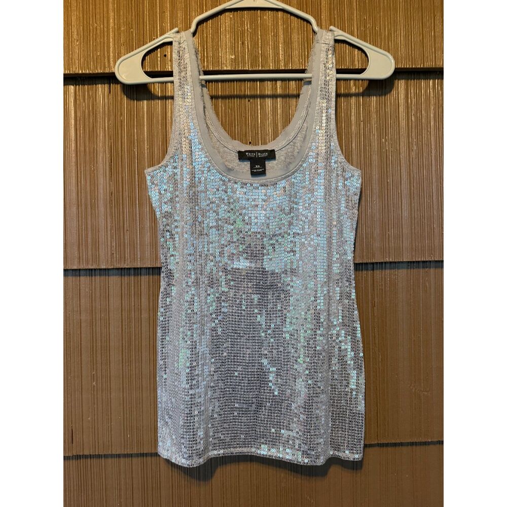 White House Black Market Silver Sequin Tank Top